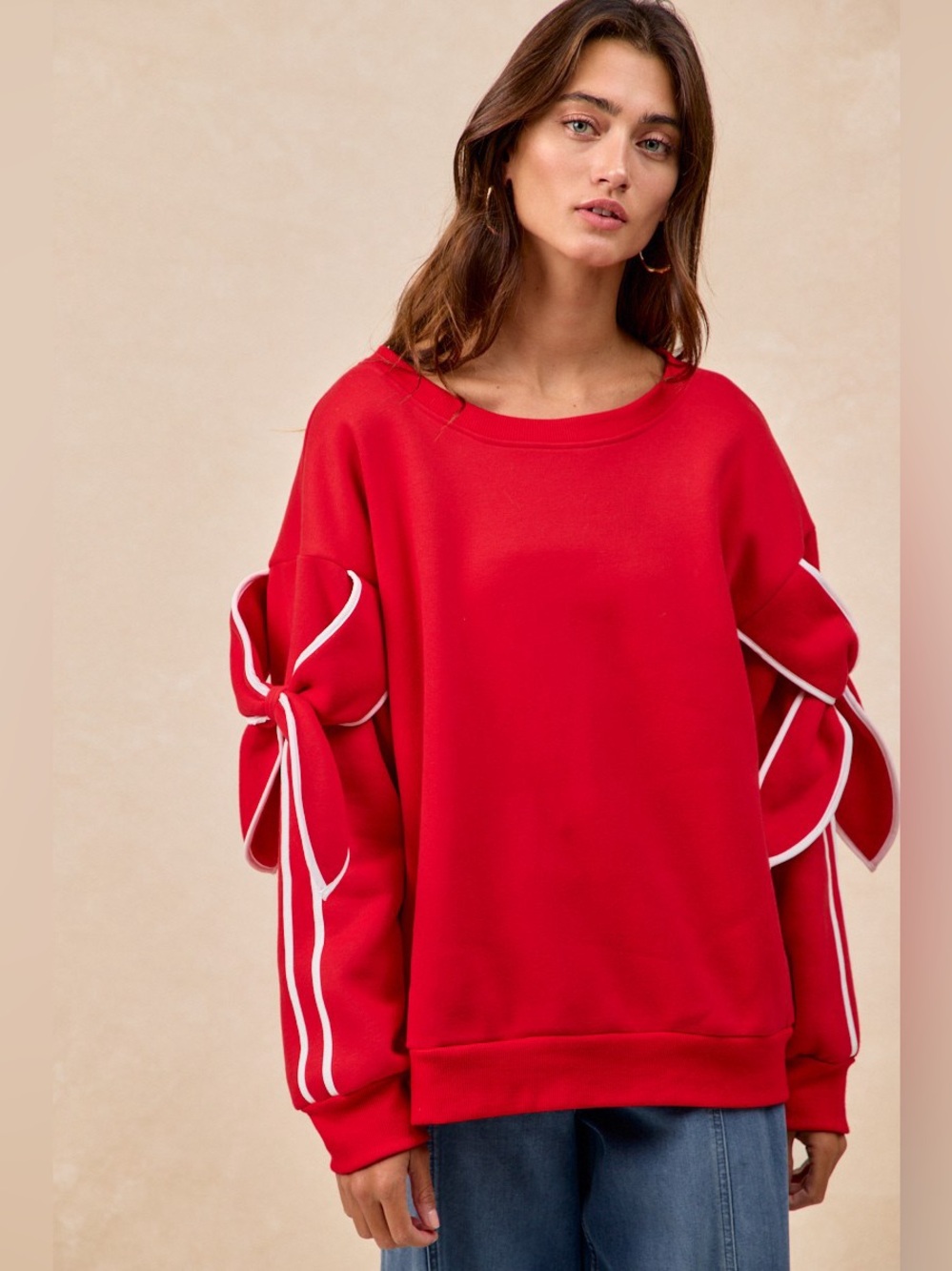 BiBi Bow Detail Sleeves Fleece Sweatshirt